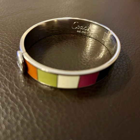 Coach NWOT hinged silvertone color block enamel bracelet. - Picture 2 of 9